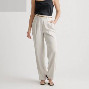 Quince Stretch Crepe Pleated Wide Leg Pants - Size 6 - Sand